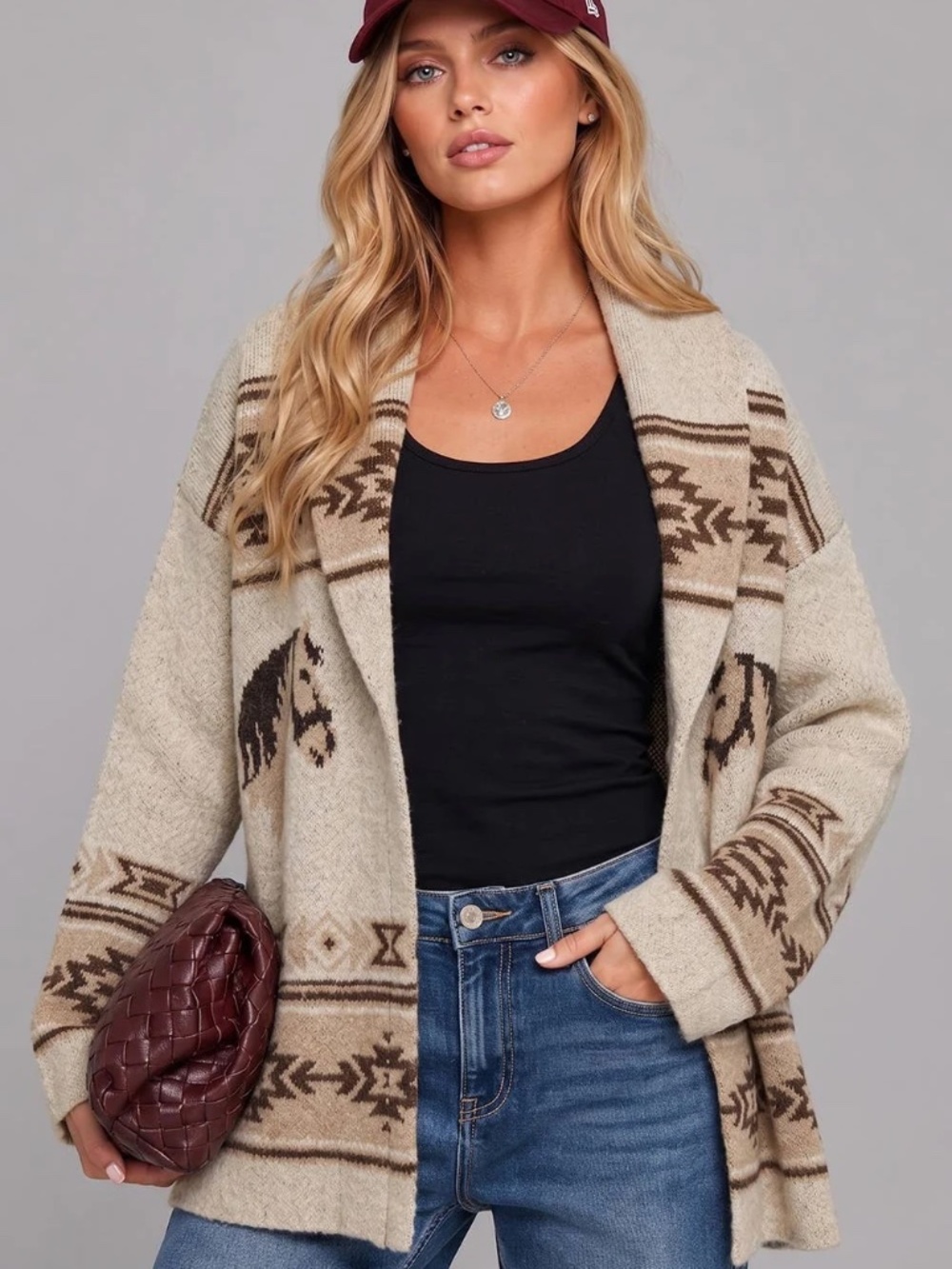 NWT Western Horse Knit Cardigan in Oatmeal
